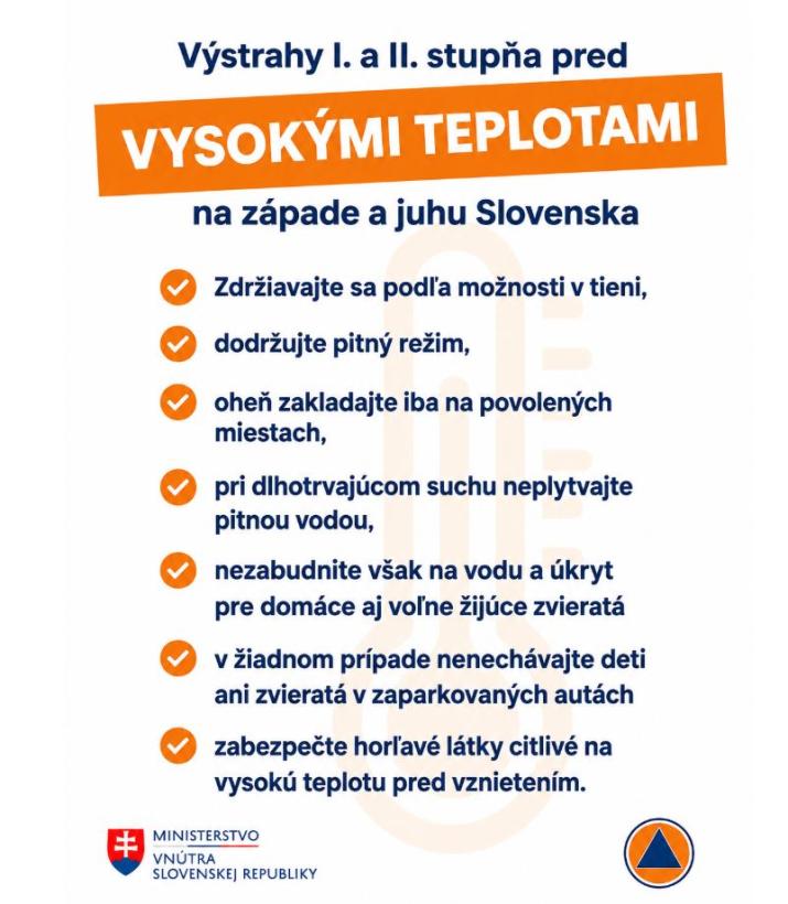 Výstrahy I. a II. stupňa pred vysokými teplotami